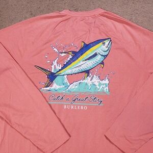 Burlebo Shirt Mens Large Pink Fish Graphic Print Long Sleeve Performance Fishing